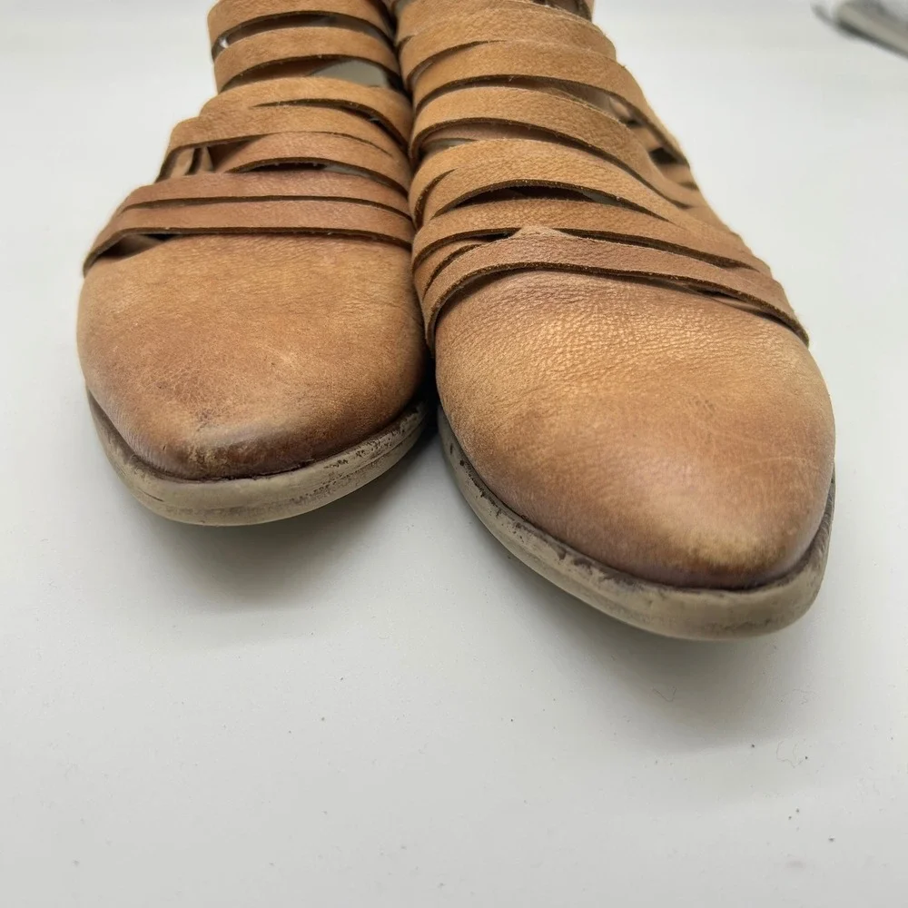 Free People Brown Leather‎ Strappy Ankle Booties Zipper Women's Size 6.5 - Picture 6 of 6